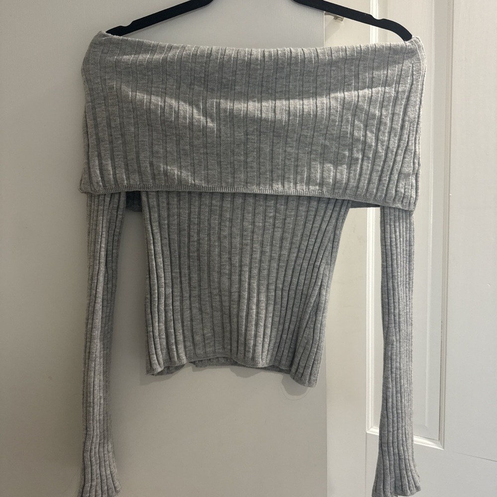 LOFT Light Gray Off-Shoulder Sweater